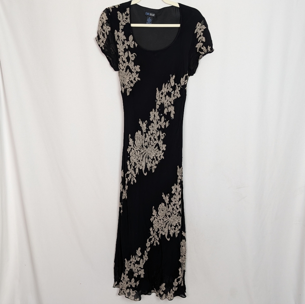 90s Y2K Eva Blue Floral Beaded Maxi Dress